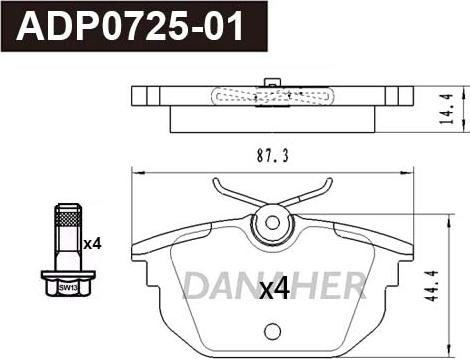 Danaher ADP0725-01 - Гальмівні колодки, дискові гальма autozip.com.ua