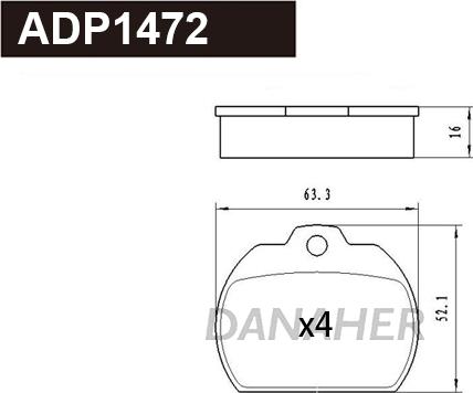 Danaher ADP1472 - Гальмівні колодки, дискові гальма autozip.com.ua