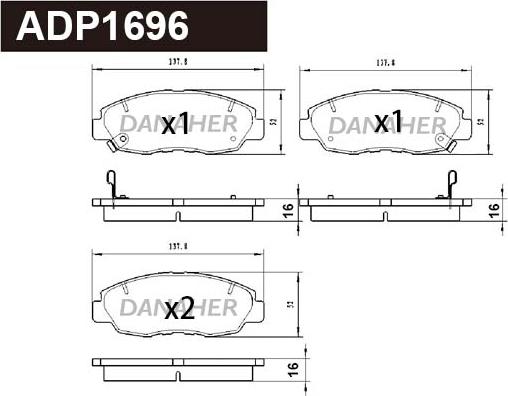 Danaher ADP1696 - Гальмівні колодки, дискові гальма autozip.com.ua
