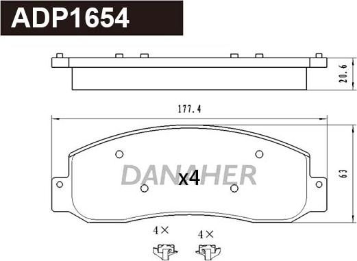 Danaher ADP1654 - Гальмівні колодки, дискові гальма autozip.com.ua