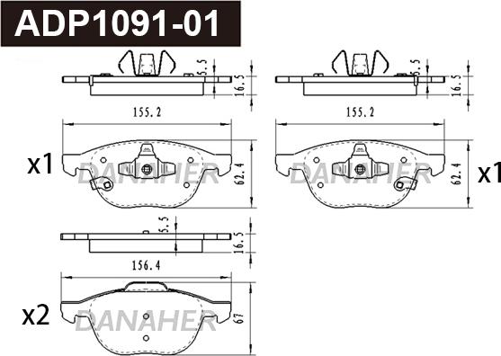 Danaher ADP1091-01 - Гальмівні колодки, дискові гальма autozip.com.ua