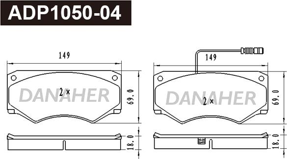 Danaher ADP1050-04 - Гальмівні колодки, дискові гальма autozip.com.ua