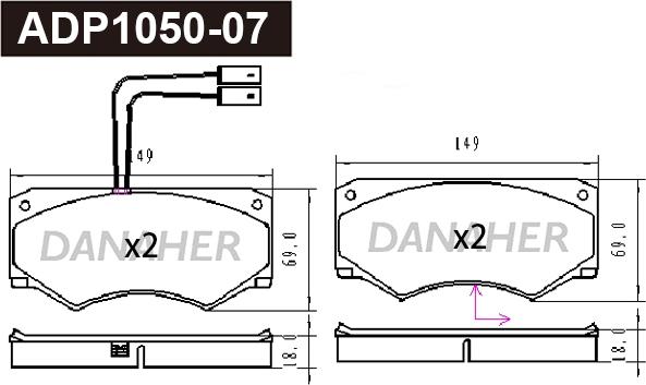 Danaher ADP1050-07 - Гальмівні колодки, дискові гальма autozip.com.ua