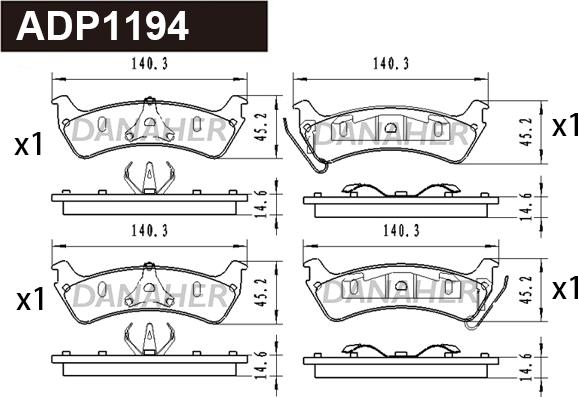 Danaher ADP1194 - Гальмівні колодки, дискові гальма autozip.com.ua