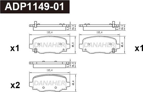 Danaher ADP1149-01 - Гальмівні колодки, дискові гальма autozip.com.ua