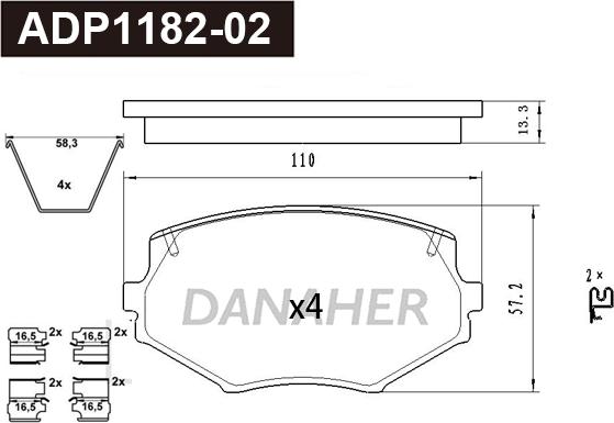 Danaher ADP1182-02 - Гальмівні колодки, дискові гальма autozip.com.ua