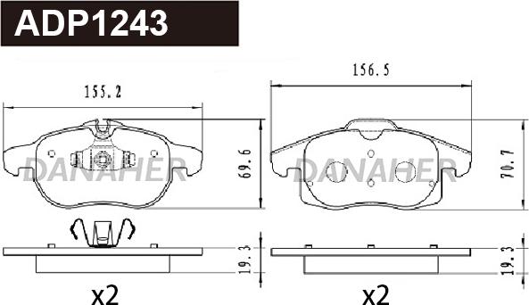 Danaher ADP1243 - Гальмівні колодки, дискові гальма autozip.com.ua