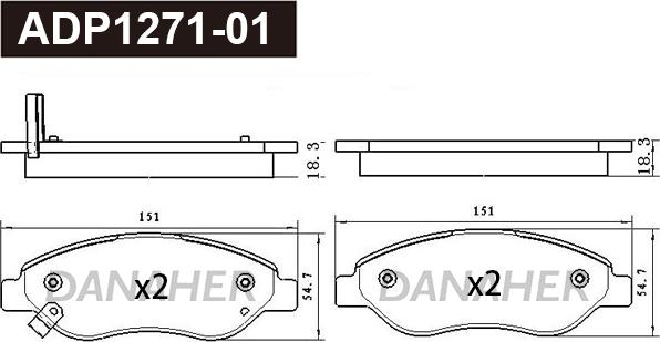 Danaher ADP1271-01 - Гальмівні колодки, дискові гальма autozip.com.ua