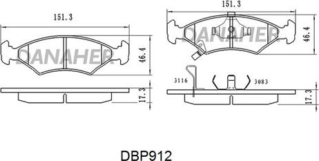 Danaher DBP912 - Гальмівні колодки, дискові гальма autozip.com.ua