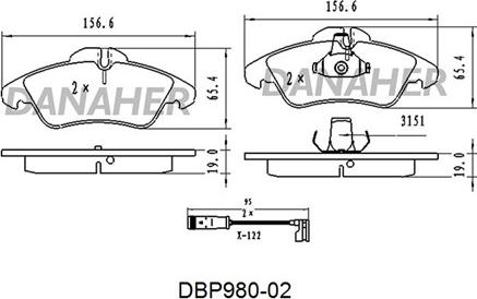 Danaher DBP980-02 - Гальмівні колодки, дискові гальма autozip.com.ua