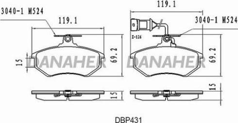 Danaher DBP431 - Гальмівні колодки, дискові гальма autozip.com.ua