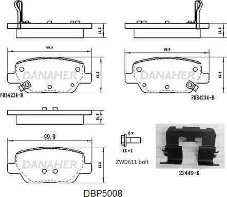 Danaher DBP5008 - Гальмівні колодки, дискові гальма autozip.com.ua