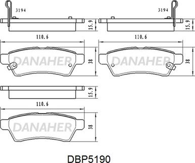 Danaher DBP5190 - Гальмівні колодки, дискові гальма autozip.com.ua
