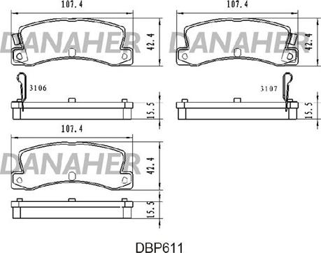 Danaher DBP611 - Гальмівні колодки, дискові гальма autozip.com.ua