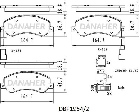 Danaher DBP1954/2 - Гальмівні колодки, дискові гальма autozip.com.ua