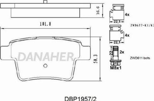 Danaher DBP1957/2 - Гальмівні колодки, дискові гальма autozip.com.ua