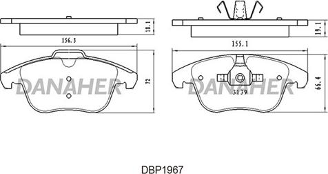 Danaher DBP1967 - Гальмівні колодки, дискові гальма autozip.com.ua