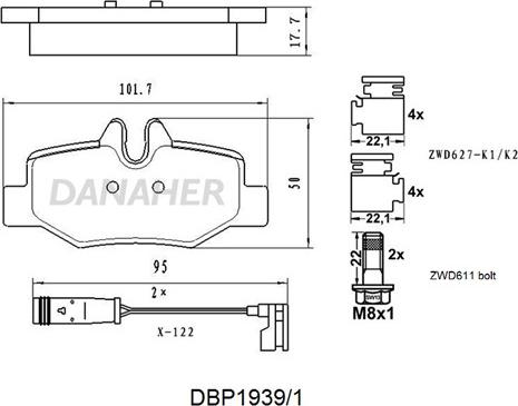 Danaher DBP1939/1 - Гальмівні колодки, дискові гальма autozip.com.ua