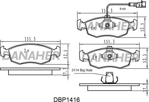 Danaher DBP1416 - Гальмівні колодки, дискові гальма autozip.com.ua