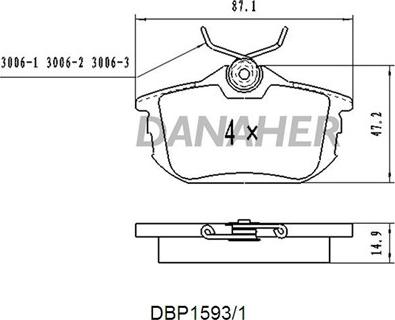 Danaher DBP1593/1 - Гальмівні колодки, дискові гальма autozip.com.ua