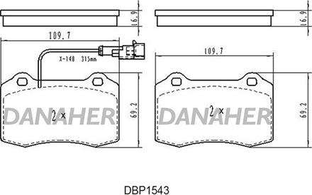 Danaher DBP1543 - Гальмівні колодки, дискові гальма autozip.com.ua