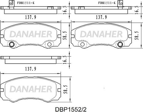 Danaher DBP1552/2 - Гальмівні колодки, дискові гальма autozip.com.ua