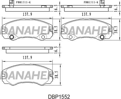 Danaher DBP1552 - Гальмівні колодки, дискові гальма autozip.com.ua