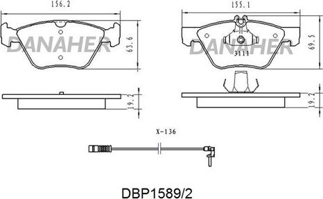 Danaher DBP1589/2 - Гальмівні колодки, дискові гальма autozip.com.ua