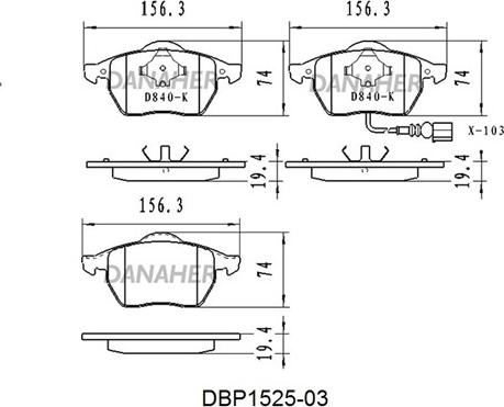 Danaher DBP1525-03 - Гальмівні колодки, дискові гальма autozip.com.ua