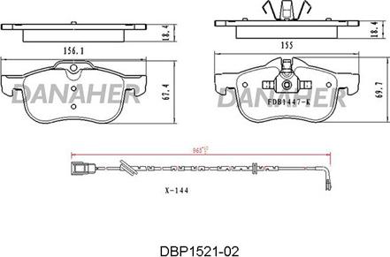 Danaher DBP1521-02 - Гальмівні колодки, дискові гальма autozip.com.ua