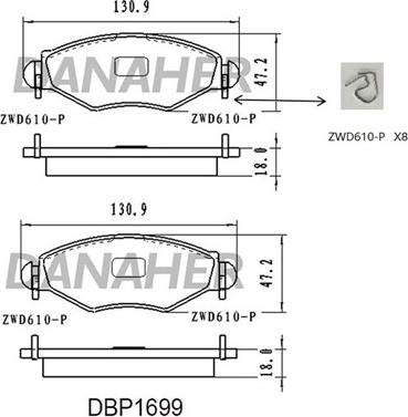 Danaher DBP1699 - Гальмівні колодки, дискові гальма autozip.com.ua