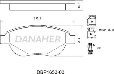 Danaher DBP1653-03 - Гальмівні колодки, дискові гальма autozip.com.ua