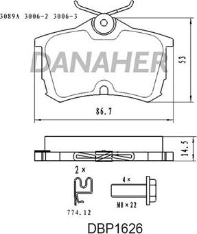 Danaher DBP1626 - Гальмівні колодки, дискові гальма autozip.com.ua