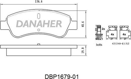Danaher DBP1679-01 - Гальмівні колодки, дискові гальма autozip.com.ua
