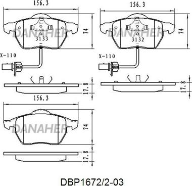 Danaher DBP1672/2-03 - Гальмівні колодки, дискові гальма autozip.com.ua
