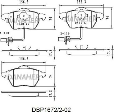 Danaher DBP1672/2-02 - Гальмівні колодки, дискові гальма autozip.com.ua