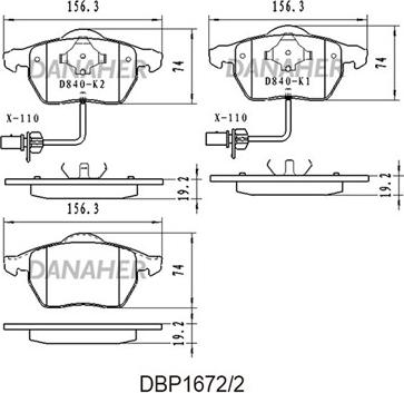 Danaher DBP1672/2 - Гальмівні колодки, дискові гальма autozip.com.ua