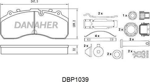 Danaher DBP1039 - Гальмівні колодки, дискові гальма autozip.com.ua