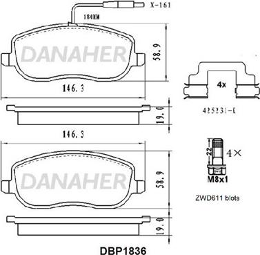 Danaher DBP1836 - Гальмівні колодки, дискові гальма autozip.com.ua