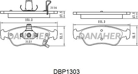 Danaher DBP1303 - Гальмівні колодки, дискові гальма autozip.com.ua