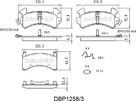 Danaher DBP1258/3 - Гальмівні колодки, дискові гальма autozip.com.ua