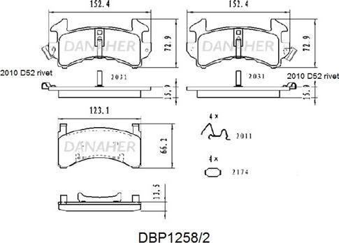 Danaher DBP1258/2 - Гальмівні колодки, дискові гальма autozip.com.ua