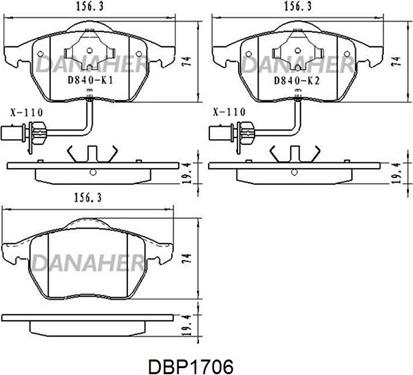 Danaher DBP1706 - Гальмівні колодки, дискові гальма autozip.com.ua
