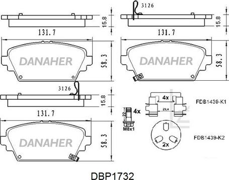 Danaher DBP1732 - Гальмівні колодки, дискові гальма autozip.com.ua