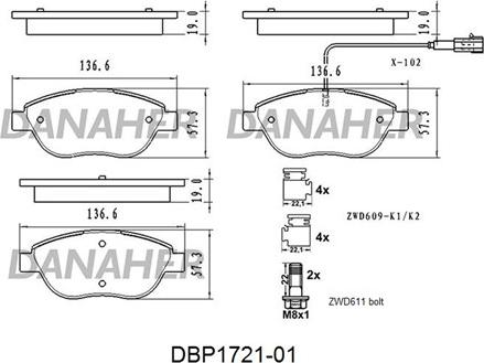Danaher DBP1721-01 - Гальмівні колодки, дискові гальма autozip.com.ua