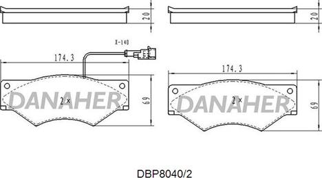 Danaher DBP8040/2 - Гальмівні колодки, дискові гальма autozip.com.ua