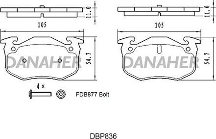 Danaher DBP836 - Гальмівні колодки, дискові гальма autozip.com.ua