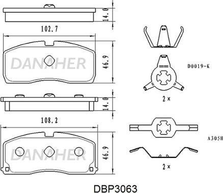 Danaher DBP3063 - Гальмівні колодки, дискові гальма autozip.com.ua