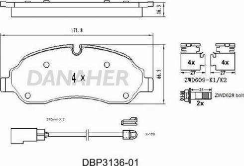 Danaher DBP3136-01 - Гальмівні колодки, дискові гальма autozip.com.ua