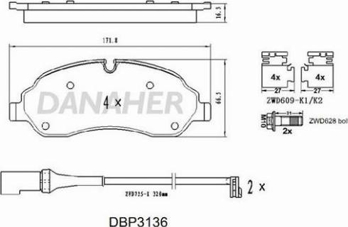 Danaher DBP3136 - Гальмівні колодки, дискові гальма autozip.com.ua